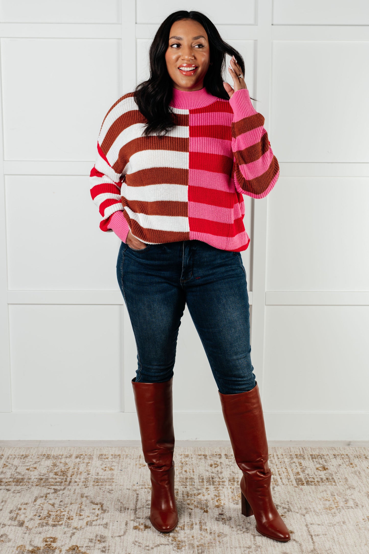 In Your Lane Color Blocked Stripe Sweater