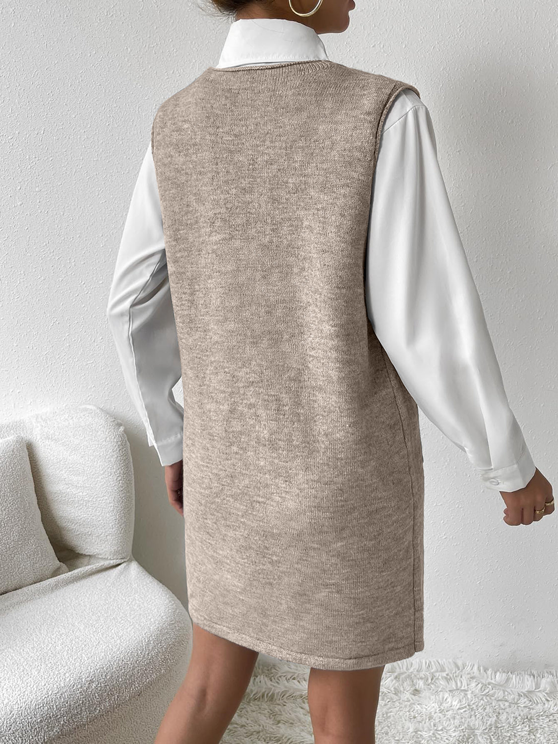 V-Neck Sleeveless Sweater Dress