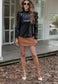 Sequin Mock Neck Puff Sleeve Blouse