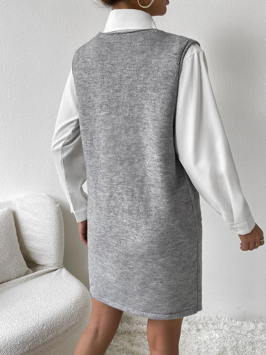 V-Neck Sleeveless Sweater Dress