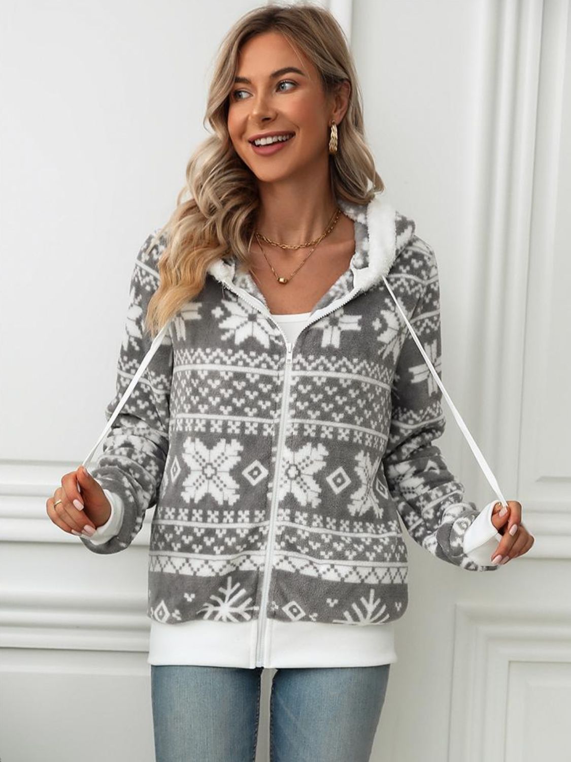 Snowflake Full Zip Teddy Hoodie