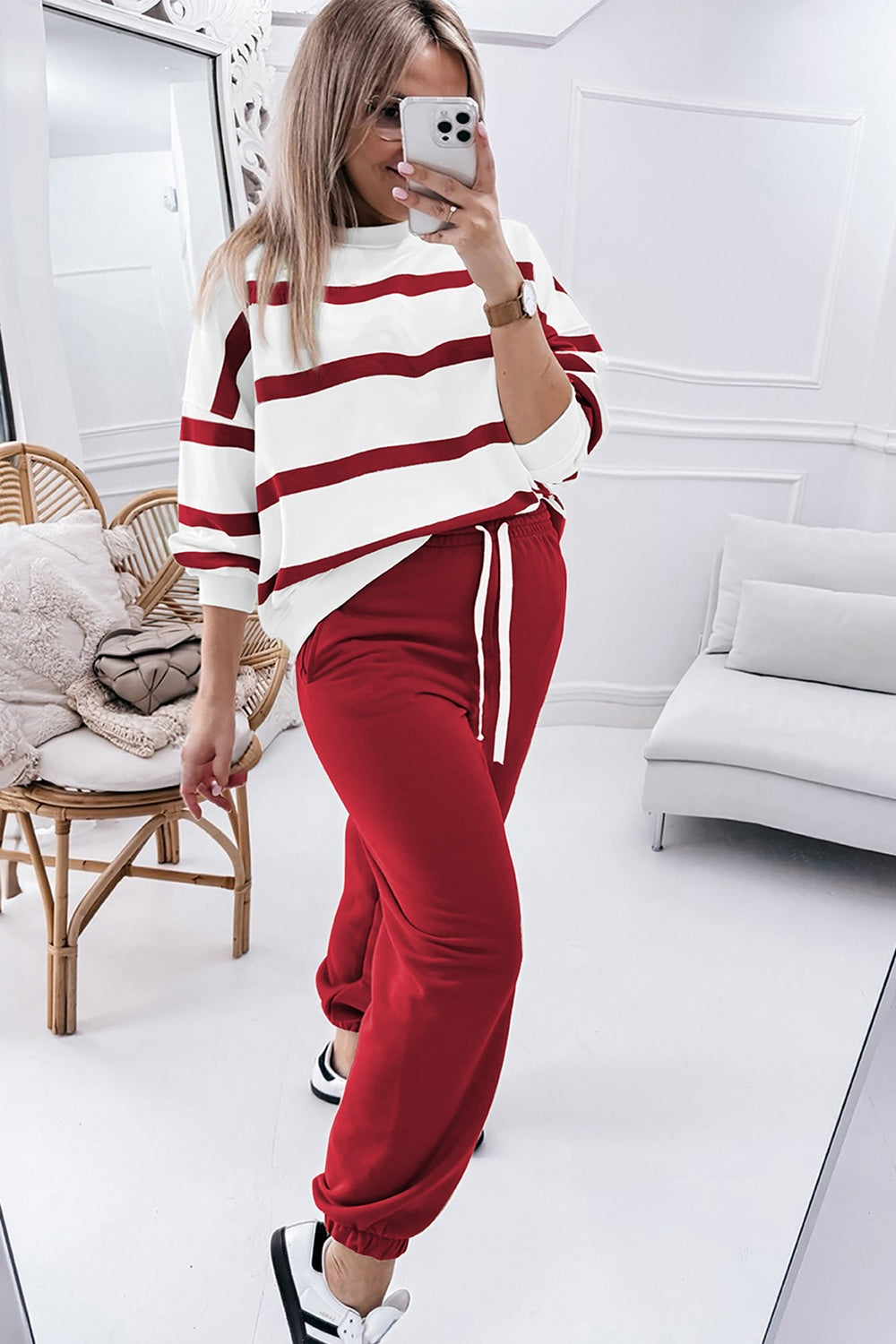 Striped Round Neck Long Sleeve Top and Pants Set