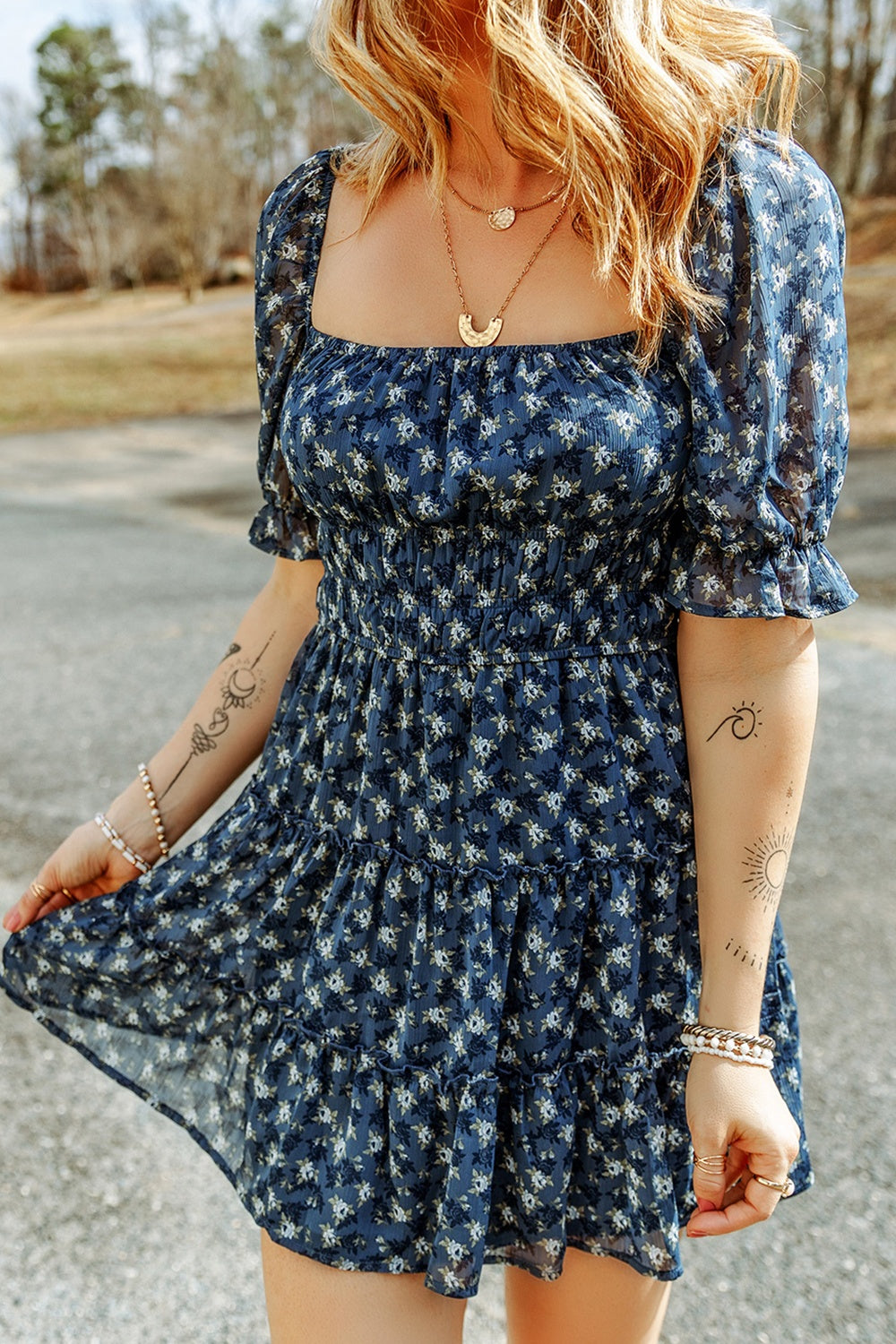 Halsey Square Neck Short Sleeve Dress