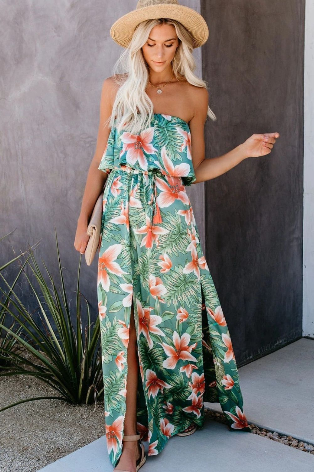 Beach Vibes Tropical Sleeveless Tube Dress