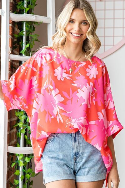 Tropical Printed Round Neck Half Sleeve Blouse