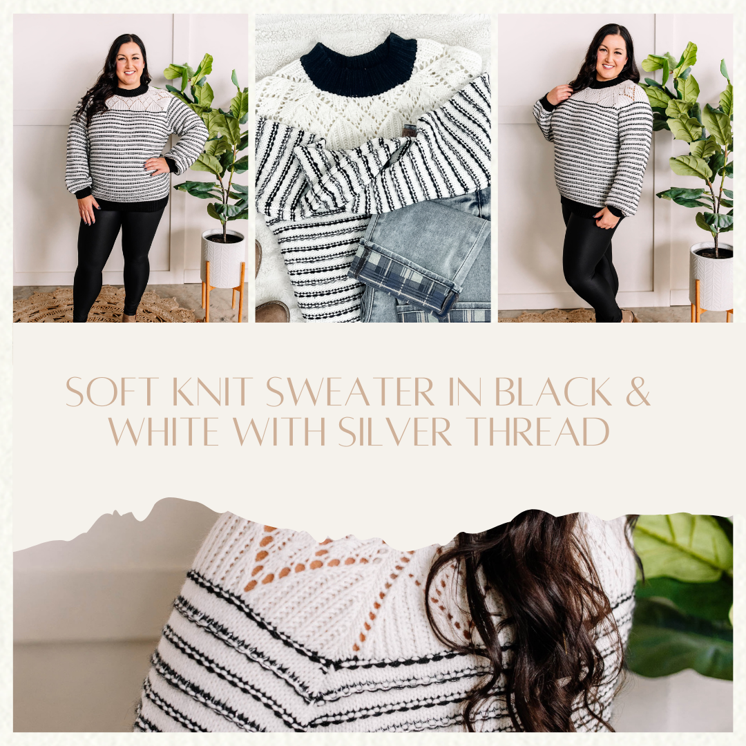 11.13 Soft Knit Sweater In Black & White With Silver Thread