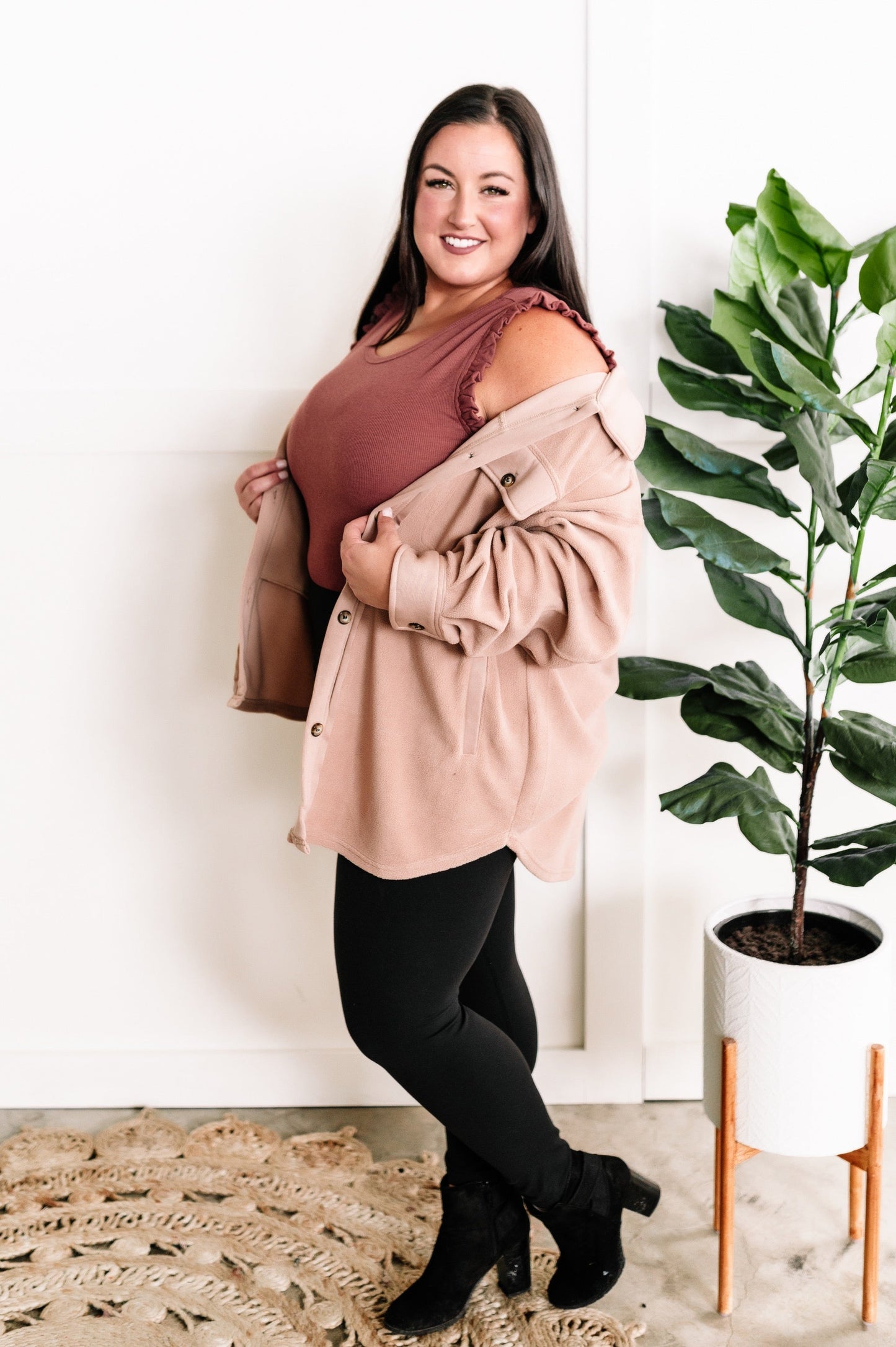 Sleeveless Ruffle Bodysuit In Dusty Mauve