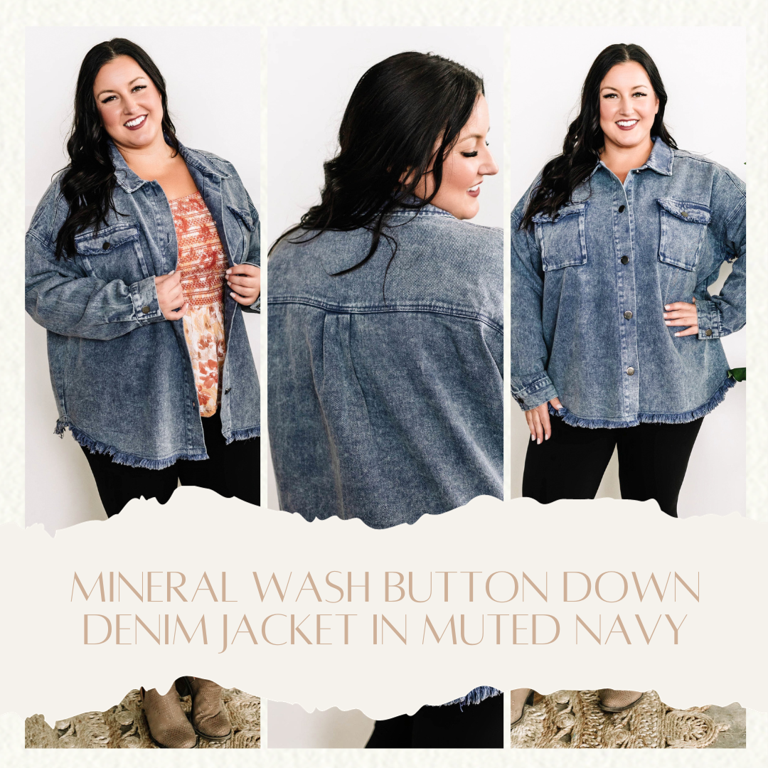 Mineral Wash Button Down Denim Jacket In Muted Navy