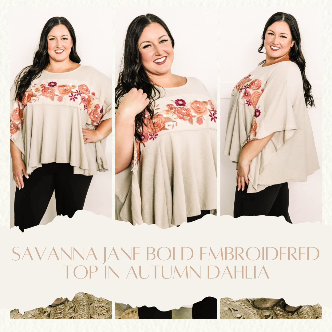 Savanna Jane Bold Embroidered Top In Autumn Dahlia