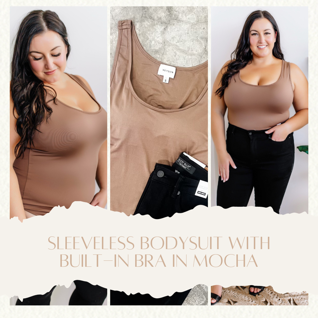 Sleeveless Bodysuit With Built-In Bra In Mocha