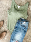 Sleeveless Bodysuit With Built-In Bra In Sage