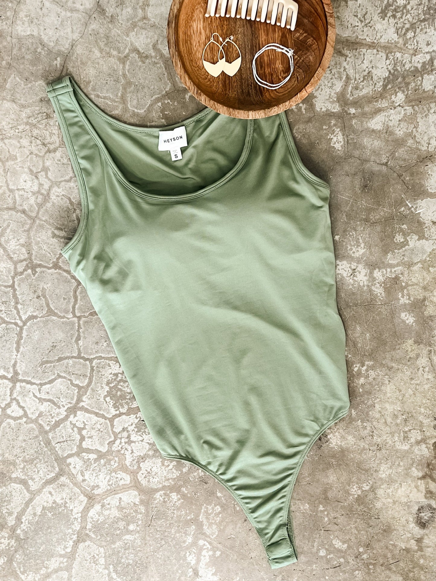 Sleeveless Bodysuit With Built-In Bra In Sage