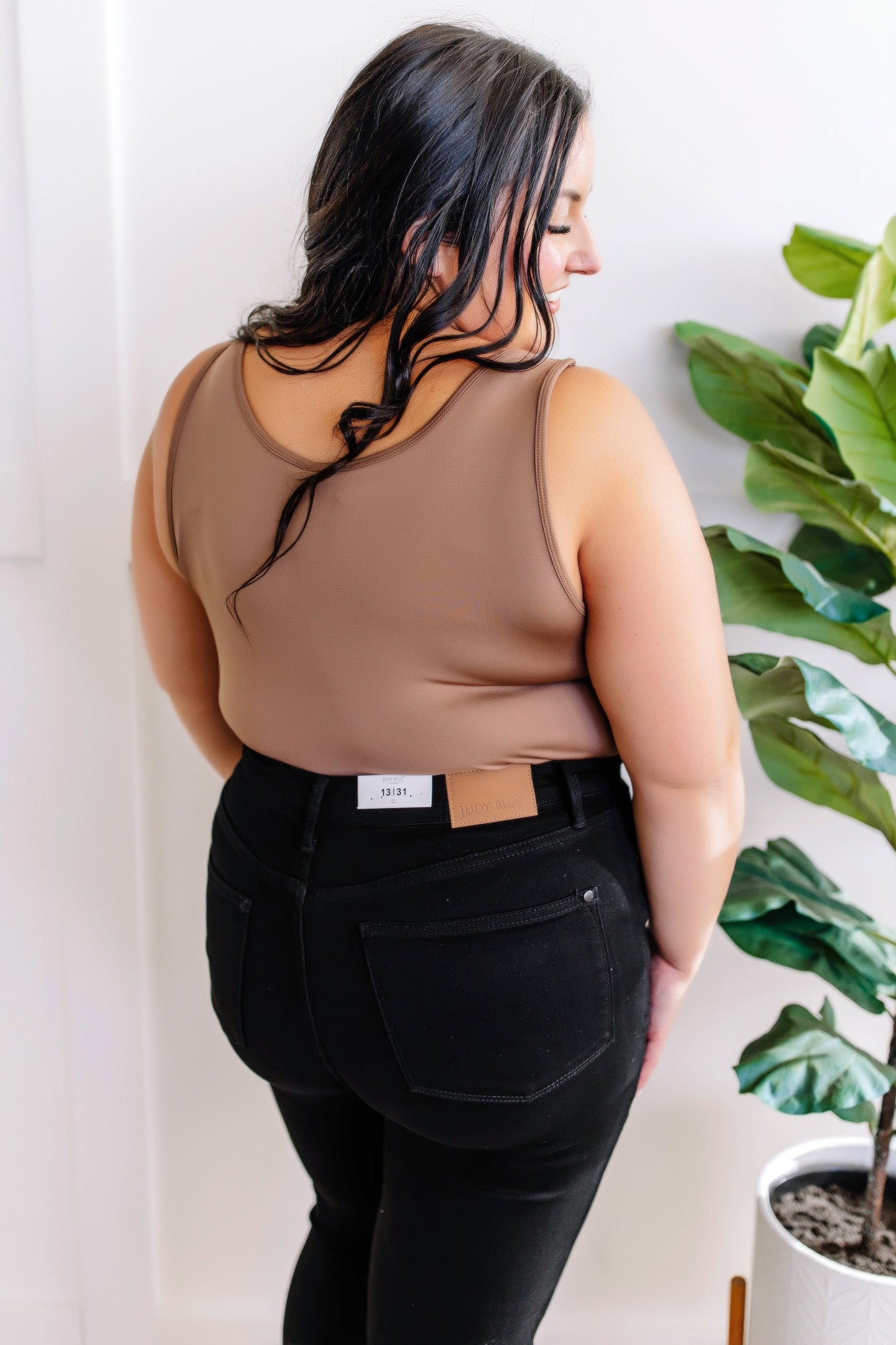 Sleeveless Bodysuit With Built-In Bra In Mocha