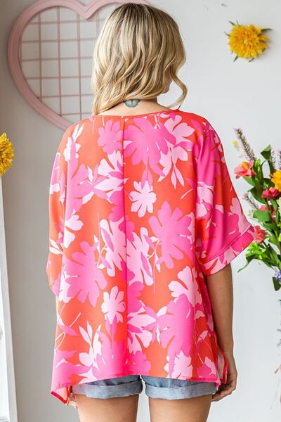 Tropical Printed Round Neck Half Sleeve Blouse