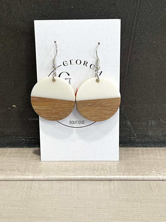 Boho Wood & Ivory Round Earrings